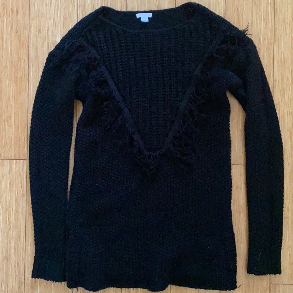Unique Cotton Fringe Black Sweater
